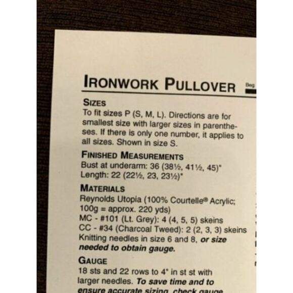 New Reynolds Yarns 82259 Utopia Ironwork Pullover Sweater Knitting Pattern - Picture 3 of 3